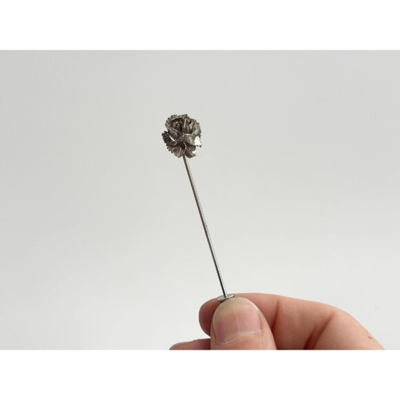 Petaled Rose Floral Faux Pearl Silver T Vintage Stick Pin | Hat Pin | Lapel Pin - Picture 3 of 9
